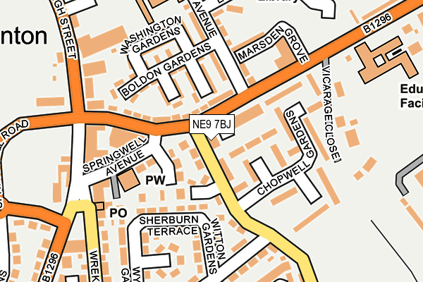 NE9 7BJ map - OS OpenMap – Local (Ordnance Survey)