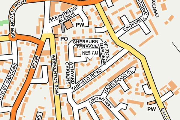 NE9 7JJ map - OS OpenMap – Local (Ordnance Survey)