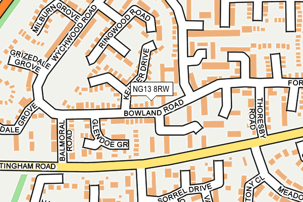 NG13 8RW map - OS OpenMap – Local (Ordnance Survey)