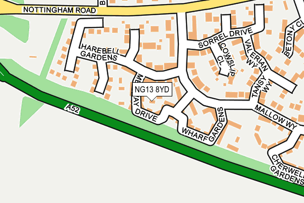 NG13 8YD map - OS OpenMap – Local (Ordnance Survey)