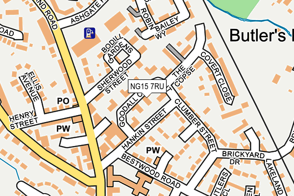 NG15 7RU map - OS OpenMap – Local (Ordnance Survey)
