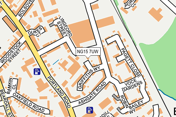 NG15 7UW map - OS OpenMap – Local (Ordnance Survey)