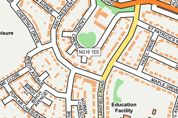 NG16 1ES map - OS OpenMap – Local (Ordnance Survey)