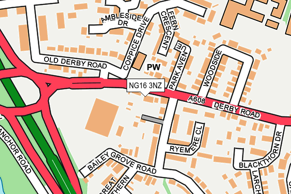 NG16 3NZ map - OS OpenMap – Local (Ordnance Survey)