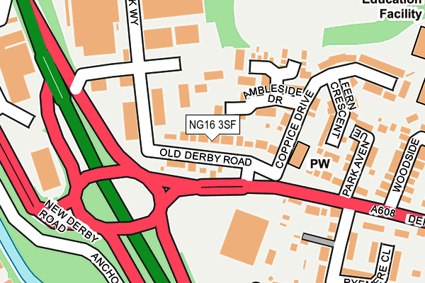 NG16 3SF map - OS OpenMap – Local (Ordnance Survey)