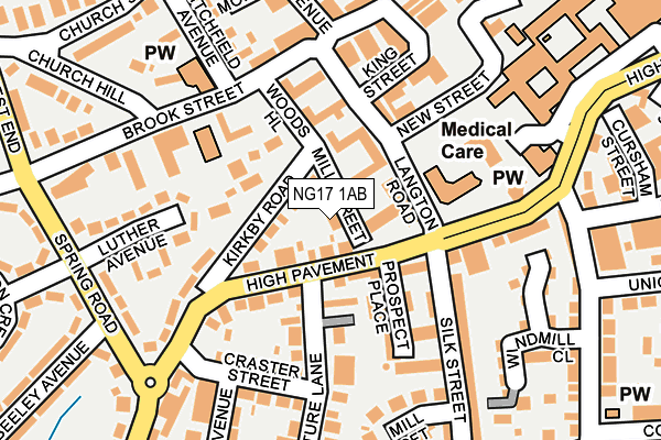 NG17 1AB map - OS OpenMap – Local (Ordnance Survey)