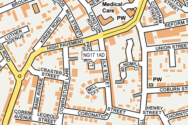 NG17 1AD map - OS OpenMap – Local (Ordnance Survey)