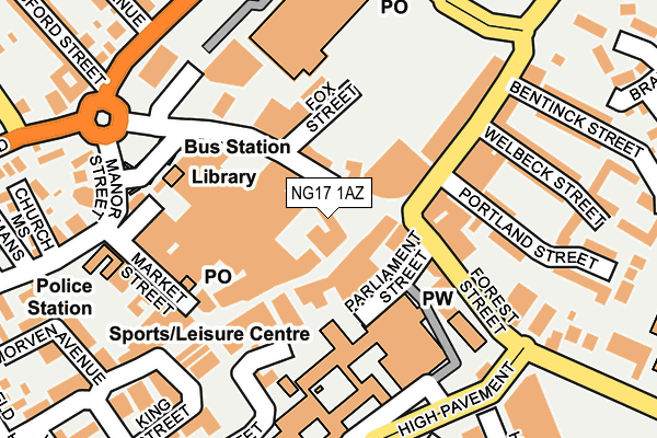 NG17 1AZ map - OS OpenMap – Local (Ordnance Survey)