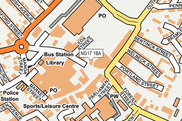 NG17 1BA map - OS OpenMap – Local (Ordnance Survey)