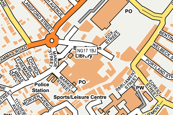 NG17 1BJ map - OS OpenMap – Local (Ordnance Survey)