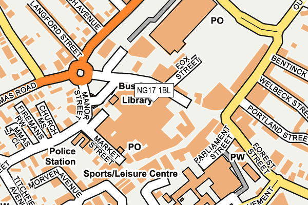 NG17 1BL map - OS OpenMap – Local (Ordnance Survey)