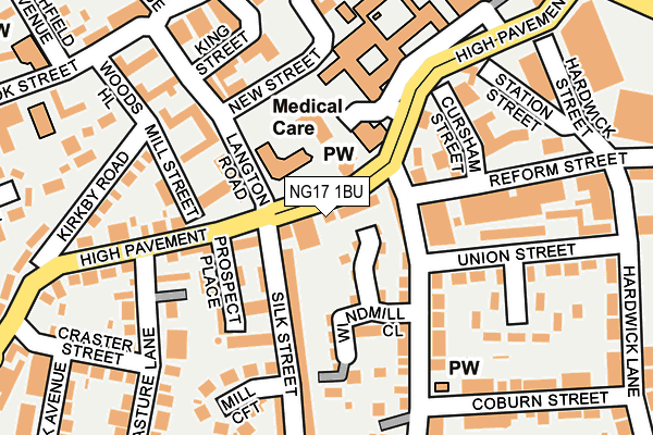 NG17 1BU map - OS OpenMap – Local (Ordnance Survey)