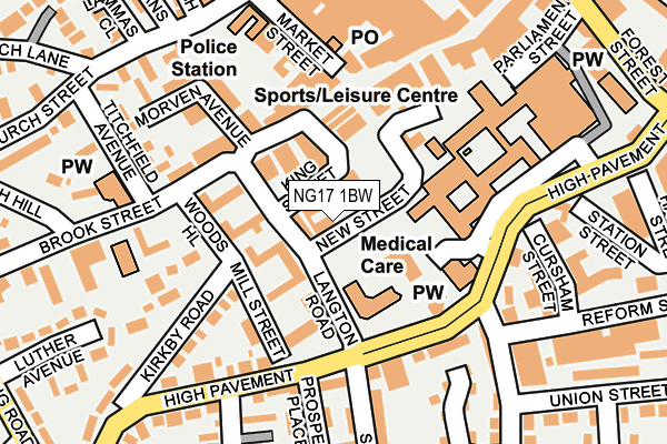 NG17 1BW map - OS OpenMap – Local (Ordnance Survey)