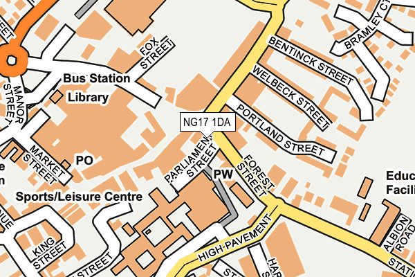 NG17 1DA map - OS OpenMap – Local (Ordnance Survey)