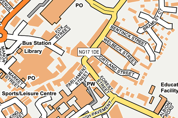 NG17 1DE map - OS OpenMap – Local (Ordnance Survey)