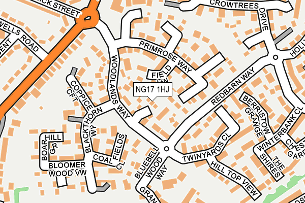 NG17 1HJ map - OS OpenMap – Local (Ordnance Survey)