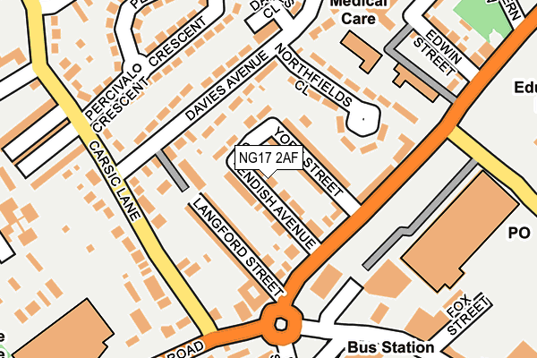 NG17 2AF map - OS OpenMap – Local (Ordnance Survey)