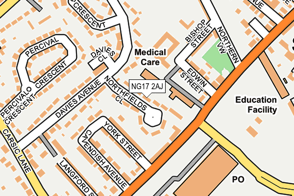 NG17 2AJ map - OS OpenMap – Local (Ordnance Survey)