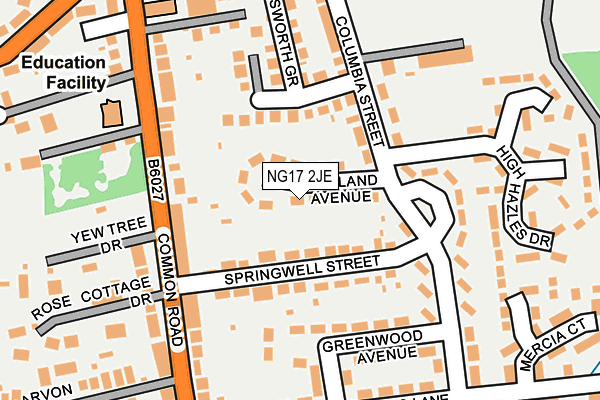 NG17 2JE map - OS OpenMap – Local (Ordnance Survey)