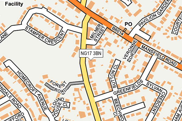 NG17 3BN map - OS OpenMap – Local (Ordnance Survey)