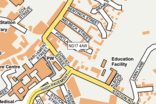 NG17 4AW map - OS OpenMap – Local (Ordnance Survey)