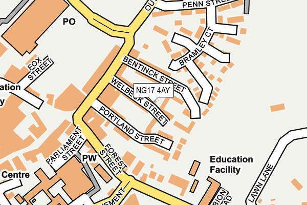 NG17 4AY map - OS OpenMap – Local (Ordnance Survey)