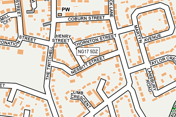 NG17 5DZ map - OS OpenMap – Local (Ordnance Survey)