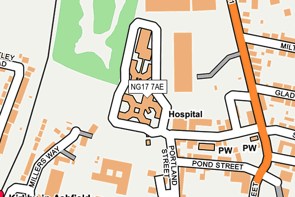 NG17 7AE map - OS OpenMap – Local (Ordnance Survey)