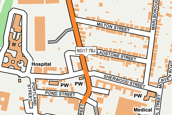 NG17 7BJ map - OS OpenMap – Local (Ordnance Survey)
