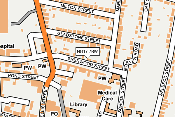 NG17 7BW map - OS OpenMap – Local (Ordnance Survey)