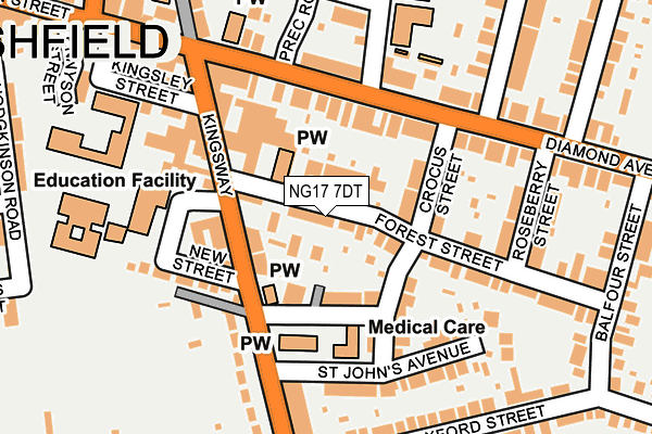 NG17 7DT map - OS OpenMap – Local (Ordnance Survey)