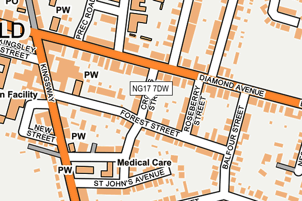 NG17 7DW map - OS OpenMap – Local (Ordnance Survey)