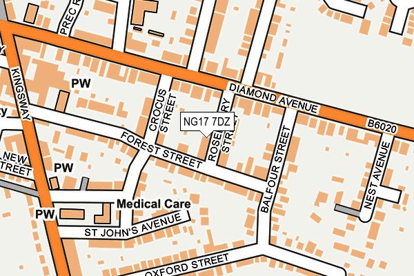 NG17 7DZ map - OS OpenMap – Local (Ordnance Survey)