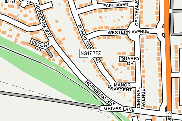 NG17 7FZ map - OS OpenMap – Local (Ordnance Survey)