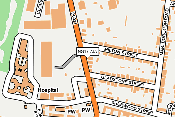 NG17 7JA map - OS OpenMap – Local (Ordnance Survey)