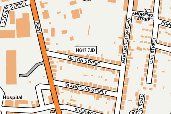 NG17 7JD map - OS OpenMap – Local (Ordnance Survey)