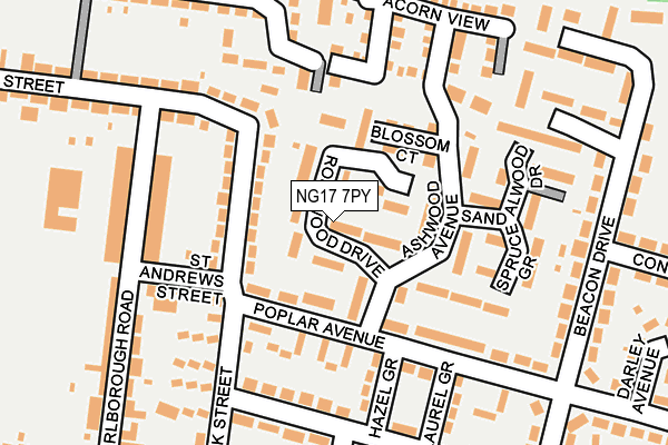 NG17 7PY map - OS OpenMap – Local (Ordnance Survey)