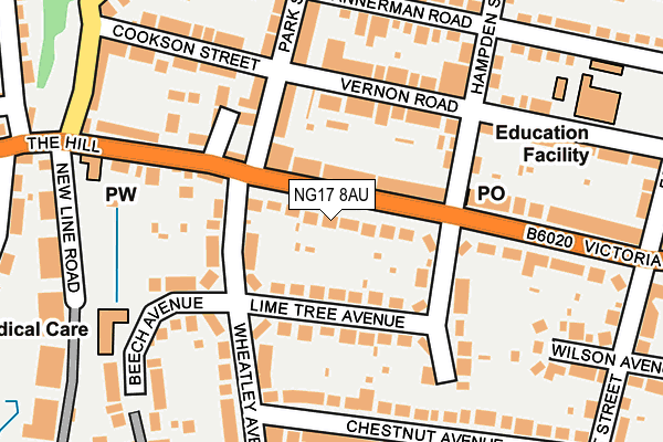 NG17 8AU map - OS OpenMap – Local (Ordnance Survey)