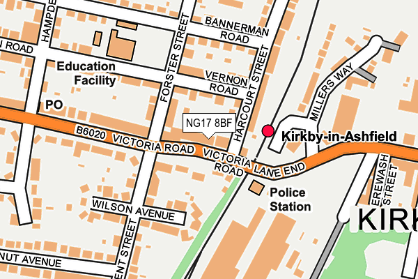NG17 8BF map - OS OpenMap – Local (Ordnance Survey)