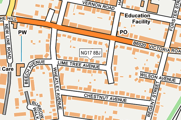 NG17 8BJ map - OS OpenMap – Local (Ordnance Survey)