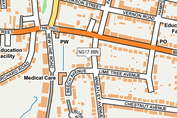 NG17 8BN map - OS OpenMap – Local (Ordnance Survey)