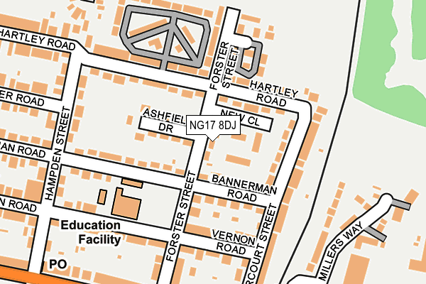 NG17 8DJ map - OS OpenMap – Local (Ordnance Survey)