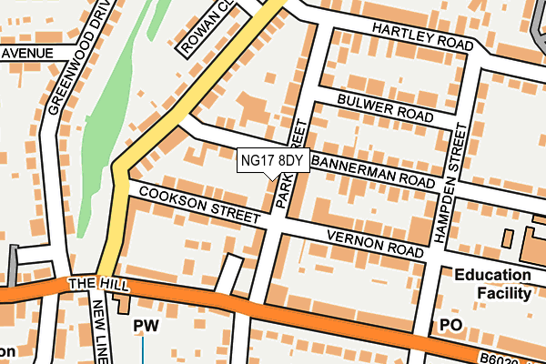 NG17 8DY map - OS OpenMap – Local (Ordnance Survey)