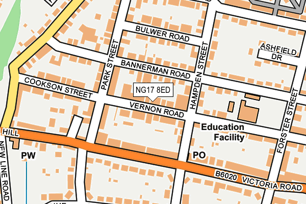 NG17 8ED map - OS OpenMap – Local (Ordnance Survey)