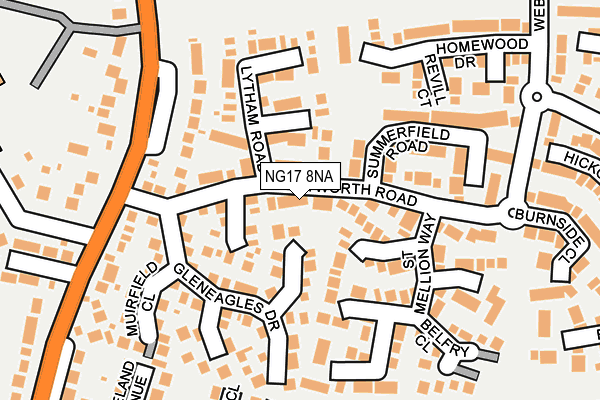 NG17 8NA map - OS OpenMap – Local (Ordnance Survey)
