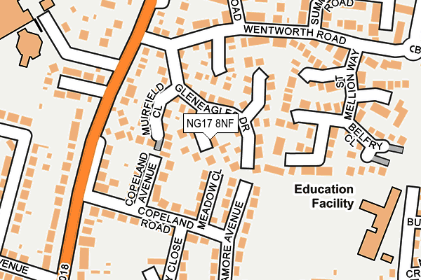 NG17 8NF map - OS OpenMap – Local (Ordnance Survey)