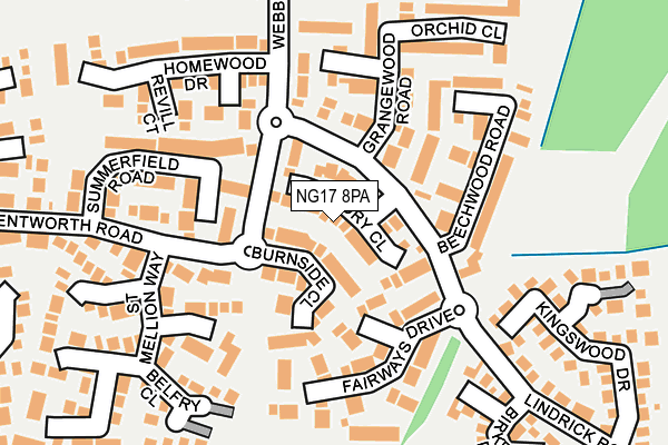 NG17 8PA map - OS OpenMap – Local (Ordnance Survey)