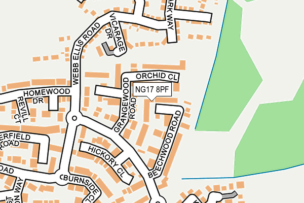 NG17 8PF map - OS OpenMap – Local (Ordnance Survey)