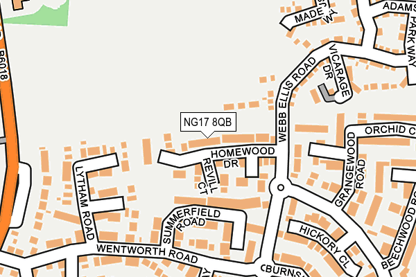 NG17 8QB map - OS OpenMap – Local (Ordnance Survey)