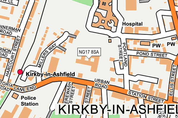 NG17 8SA map - OS OpenMap – Local (Ordnance Survey)